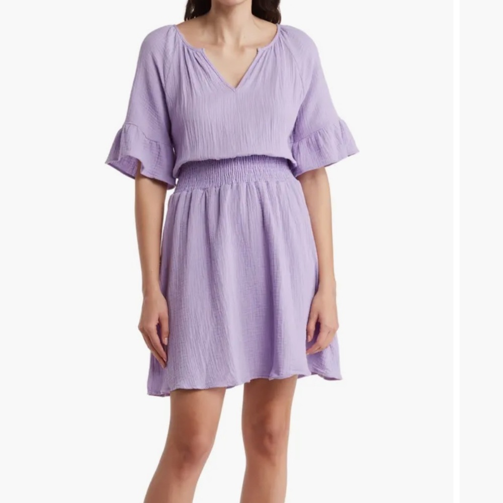 Short Sleeve Gauze Fit & Flare Dress - Picture 3 of 5